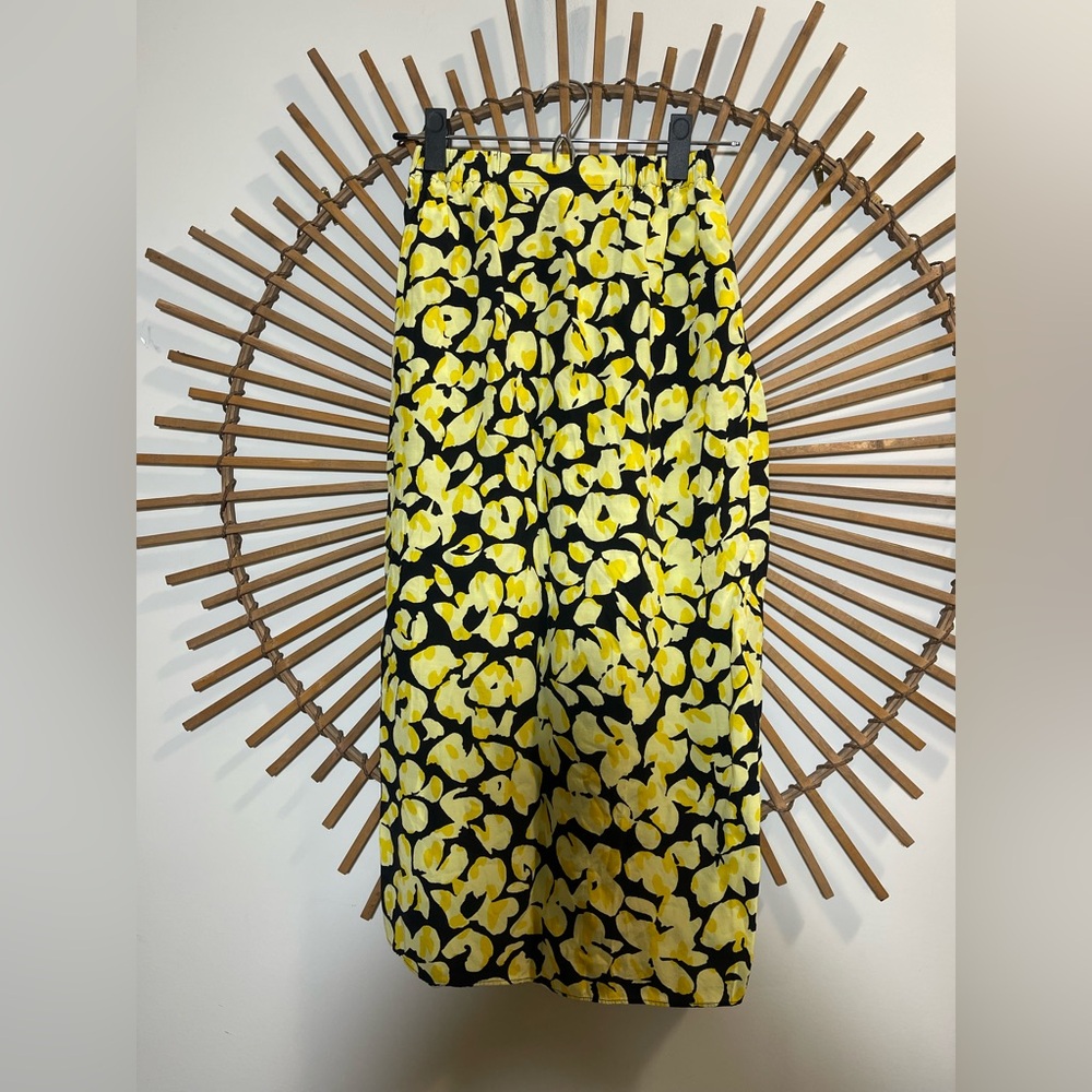 & Other Stories Yellow & Black Patterned Pull On Midi Skirt Minimalist Office